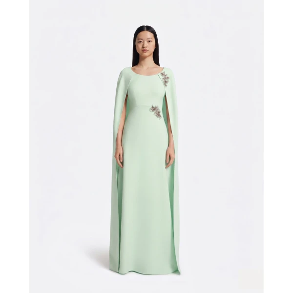 Safiyaa Yuna Long Dress In Sea Glass With Silver -  - Demi-Couture Evening Wear at Luxury Shoes 