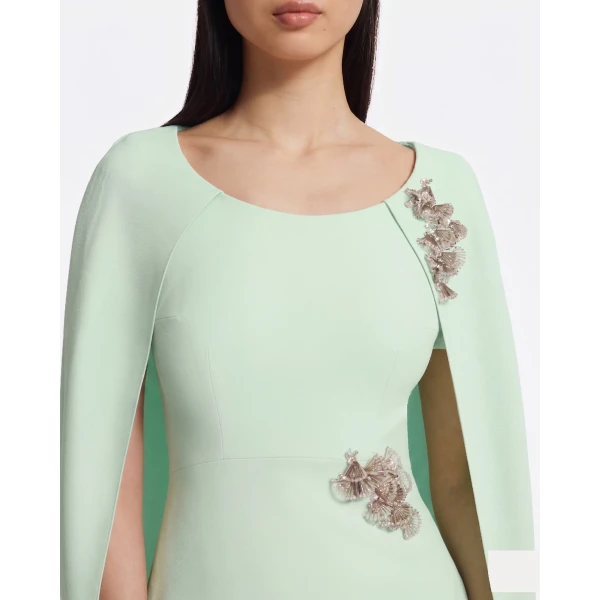 Safiyaa Yuna Long Dress In Sea Glass With Silver -  - Demi-Couture Evening Wear at Luxury Shoes 