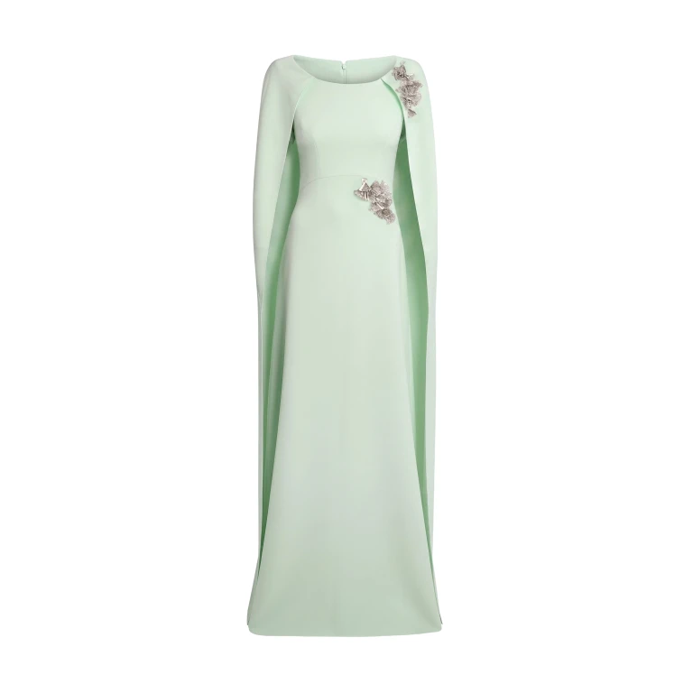 Safiyaa Yuna Long Dress In Sea Glass With Silver -  - Demi-Couture Evening Wear at Luxury Shoes 