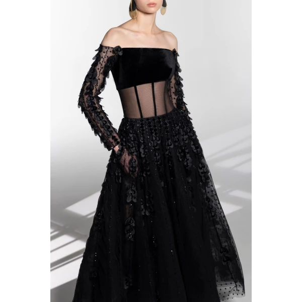 Beaded Hearts Dress With Velvet Top - Image 6