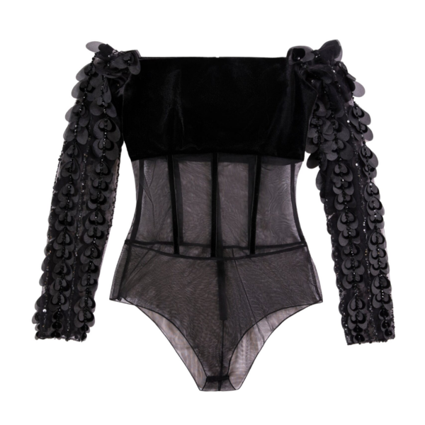Saiid Kobeisy Beaded Hearts Dress With Velvet Top