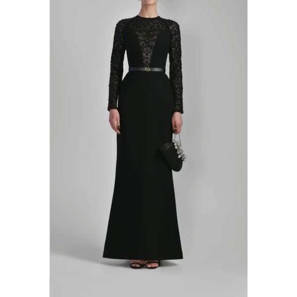 Beaded Long Crepe Dress - Image 5