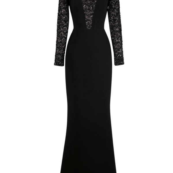 Saiid Kobeisy Beaded Long Crepe Dress
