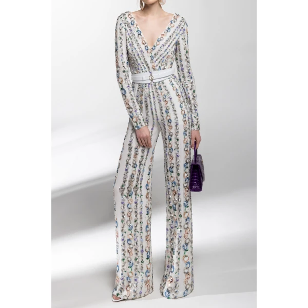 Canton Crepe Beaded Jumpsuit With A Wrapped Top - Image 5