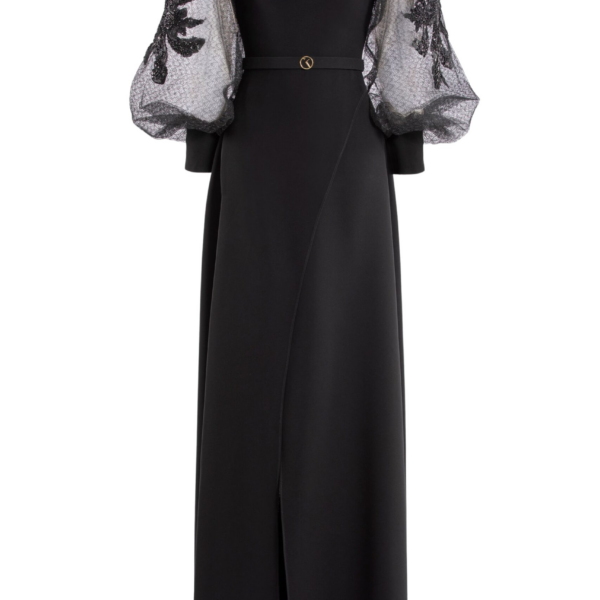 Saiid Kobeisy Crepe Dress With Envelope Skirt And A Beaded Top And Sleeves
