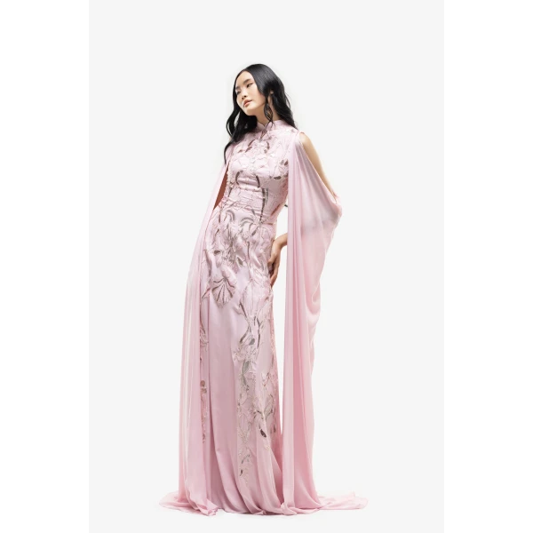 Crepe Georgette Dress With Draped Sleeves - Image 5
