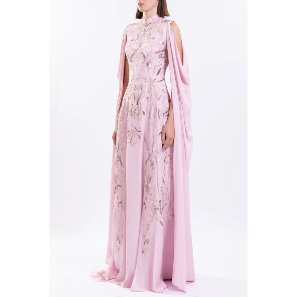 Crepe Georgette Dress With Draped Sleeves - Image 6