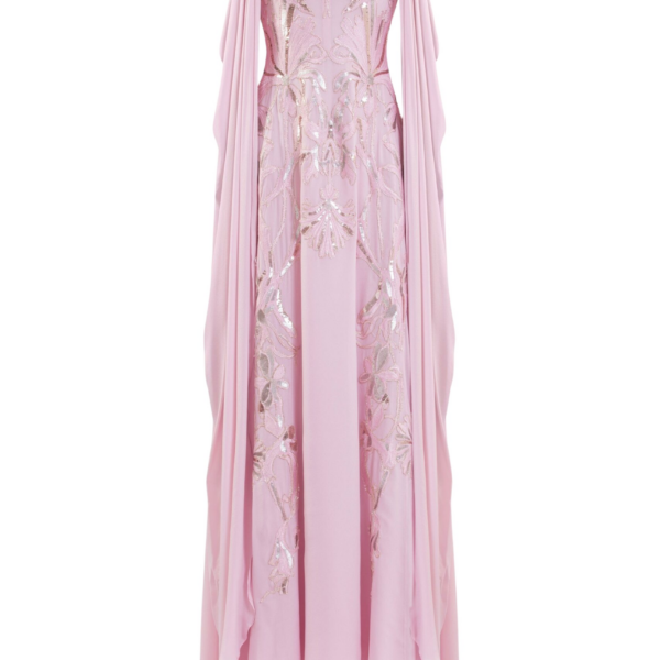 Saiid Kobeisy Crepe Georgette Dress With Draped Sleeves