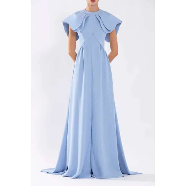 Crepe Jumpsuit With Back Overskirt - Image 5