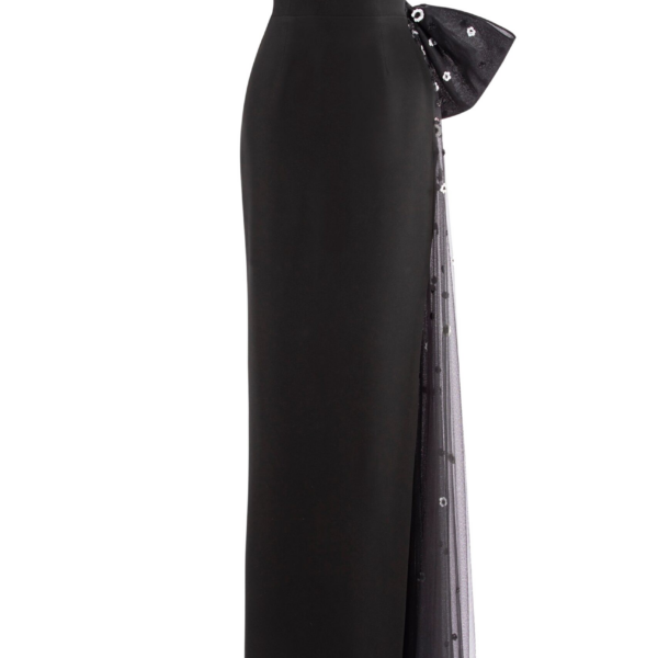 Saiid Kobeisy Crepe Off-Shoulder Dress With A Tulle Bow And Tail On The Back