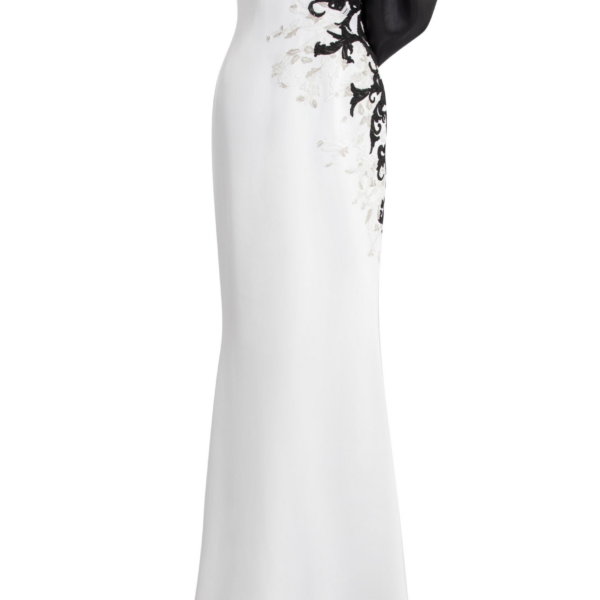 Saiid Kobeisy Crepe Straight Fit Dress With Mikado One Sided Off-Shoulder Sleeve