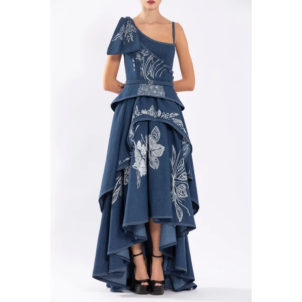 Denim Dress With Floral Embroidery - Image 5