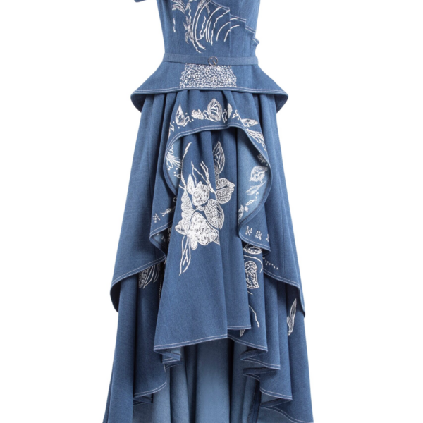 Saiid Kobeisy Denim Dress With Floral Embroidery