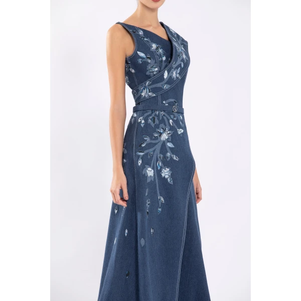 Denim Dress With Printed Embroidery - Image 6
