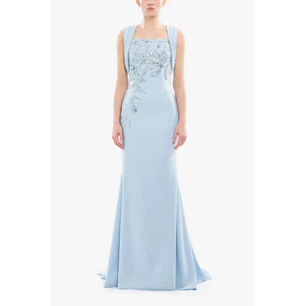Embellished Long Crepe Dress - Image 5