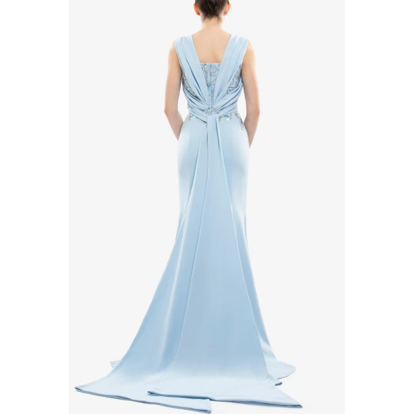 Embellished Long Crepe Dress - Image 6