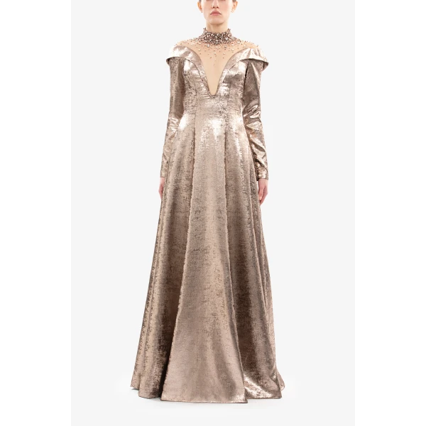 Embellished Off-Shoulder Lamé Dress - Image 5
