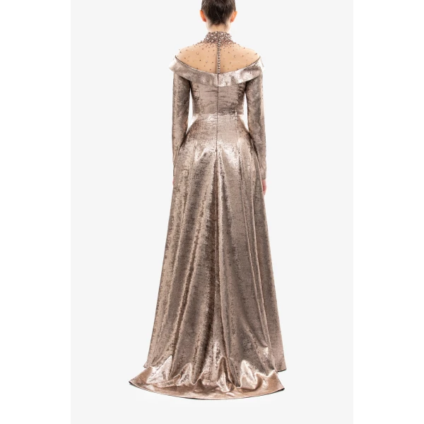 Embellished Off-Shoulder Lamé Dress - Image 6