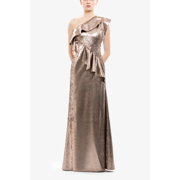 Embellished One-Shoulder Lamé Dress - Image 5