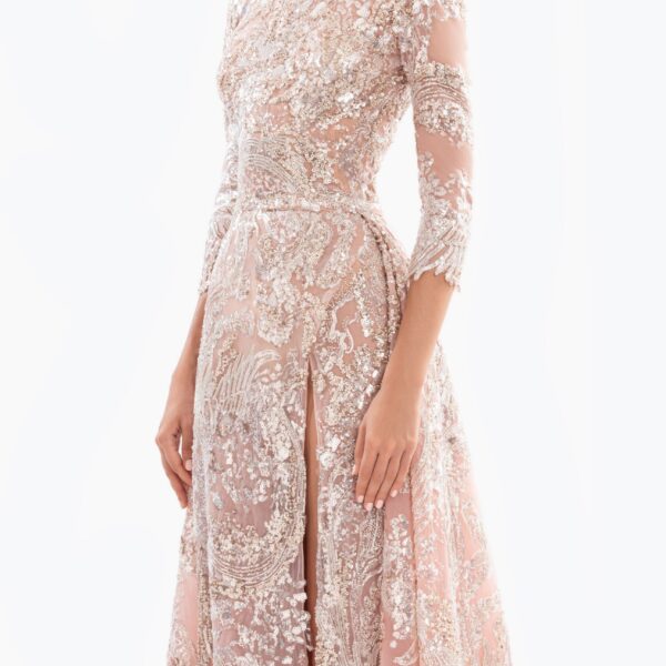Saiid Kobeisy Embroidered Long Dress With Overskirt, view 3