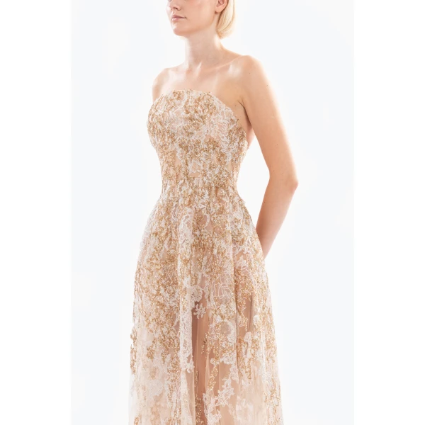 Embroidered Strapless Dress - Image 6