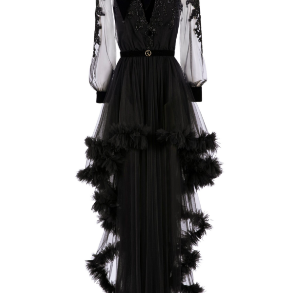 Saiid Kobeisy Embroidered Tulle Dress With Ruffles