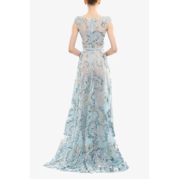 Embroidered Tulle Long Dress - Image 6