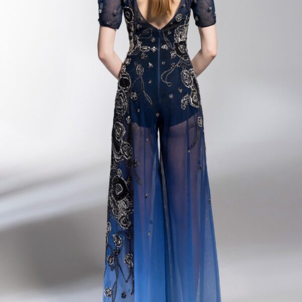 Saiid Kobeisy Gradient Printed Tulle Jumpsuit With Beading, view 3