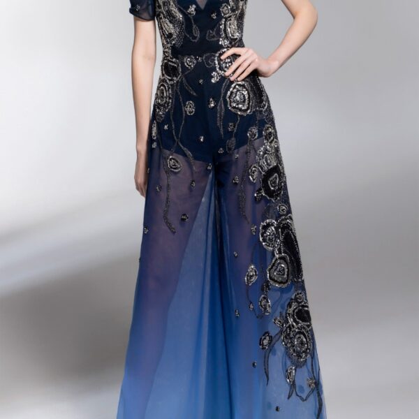 Saiid Kobeisy Gradient Printed Tulle Jumpsuit With Beading, view 5