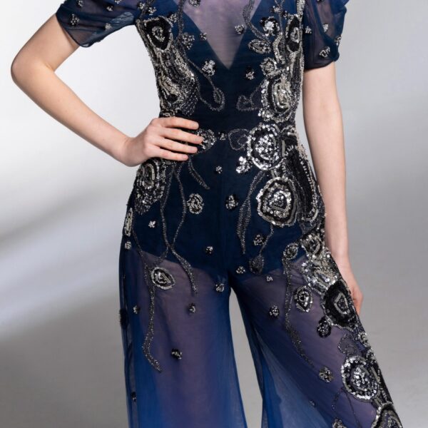 Saiid Kobeisy Gradient Printed Tulle Jumpsuit With Beading, view 6