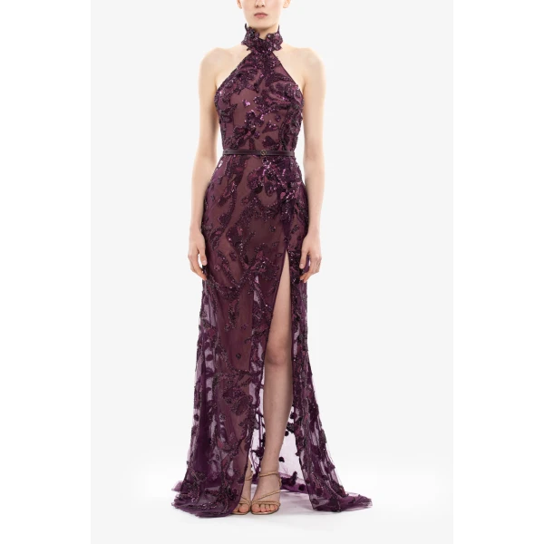 Halter Neck Embroidered Tulle Dress - Image 5