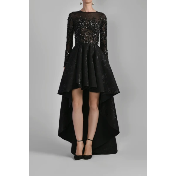High-Low Brocade Beaded Dress - Image 5