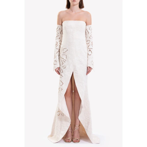 Jacquard Dress With Detachable Sleeves - Image 5