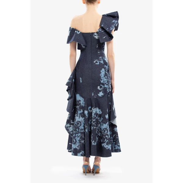 Layered Printed Denim Midi Dress - Image 6