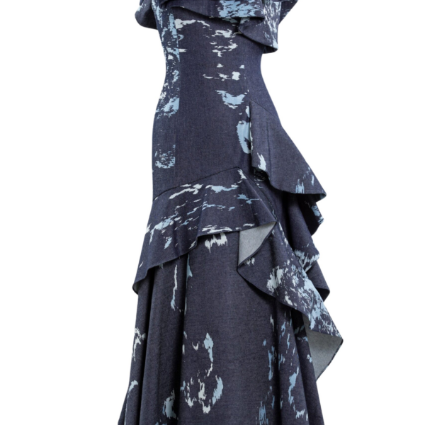 Saiid Kobeisy Layered Printed Denim Midi Dress