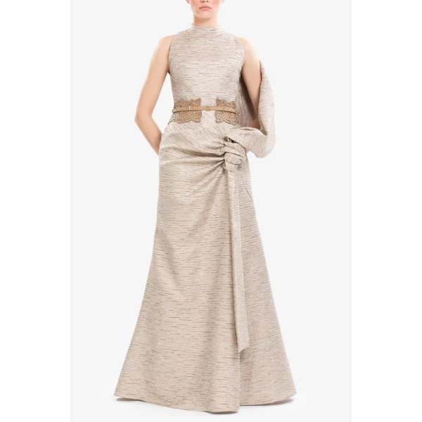 Light Gold Brocade Dress - Image 5
