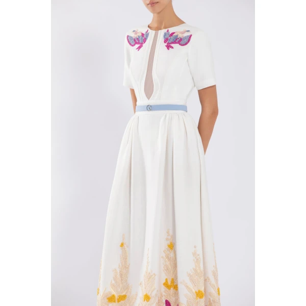 Linen Dress With Abstract Beading - Image 6