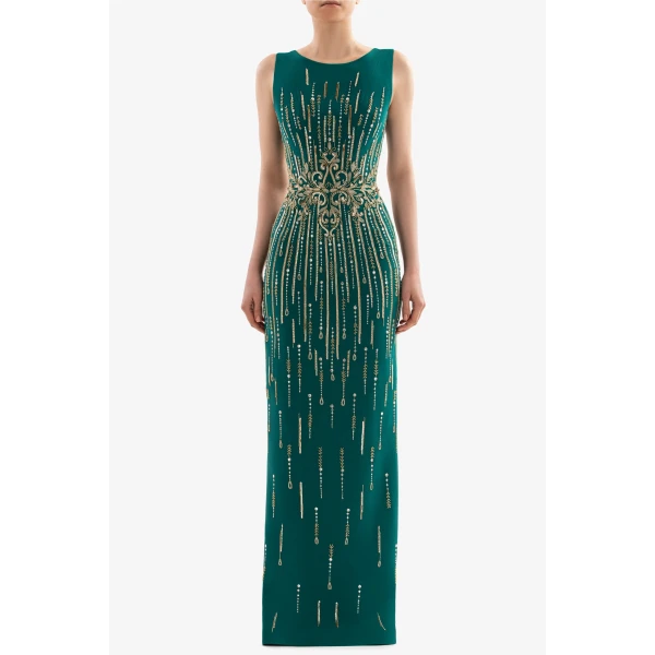 Long Crepe Beaded Dress - Image 5