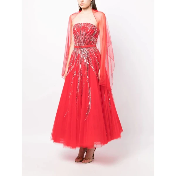 Midi Beaded Tulle Dress - Image 5