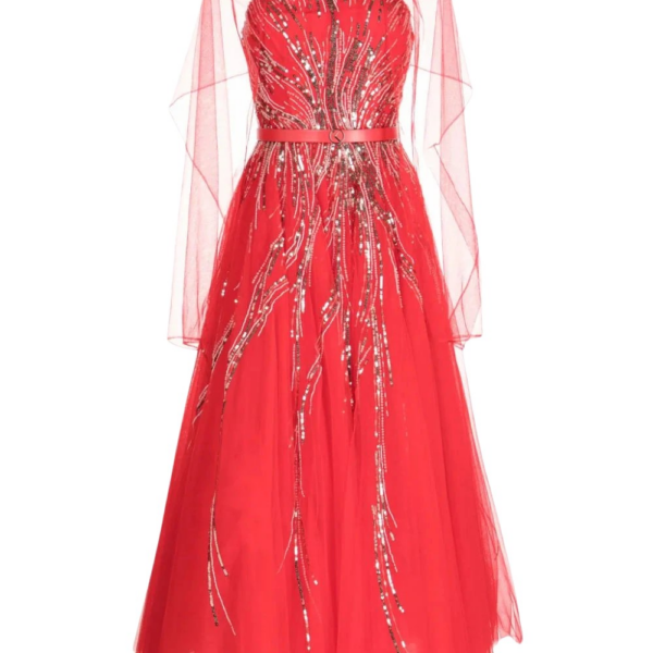 Saiid Kobeisy Midi Beaded Tulle Dress