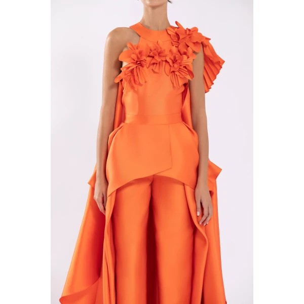 Mikado Jumpsuit With Asymmetrical Cuts And Matching Embroidery - Image 6