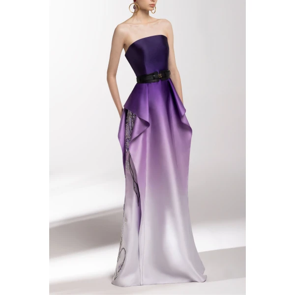 Mikado Strapless Dress With Beading On The Sides - Image 5