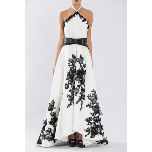 Neoprene High-Low Dress With Embroidery - Image 5