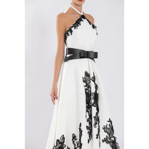 Neoprene High-Low Dress With Embroidery - Image 6