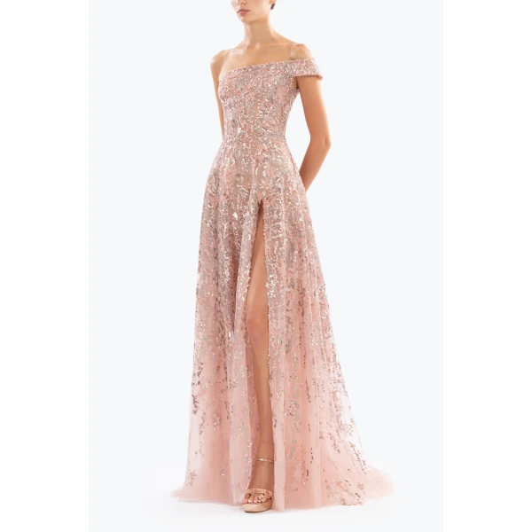 Off-Shoulder Long Embroidered Dress - Image 6