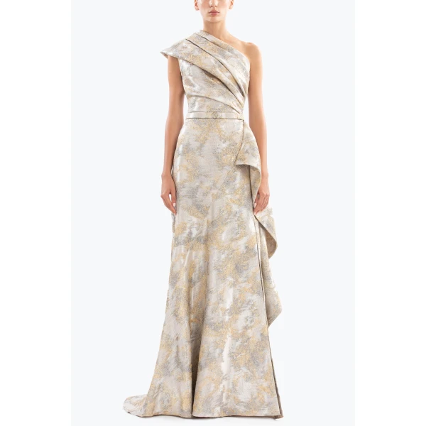 One-Shoulder Brocade Dress - Image 5