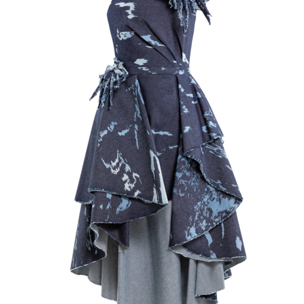 Saiid Kobeisy One-Shoulder Printed Denim Short Dress