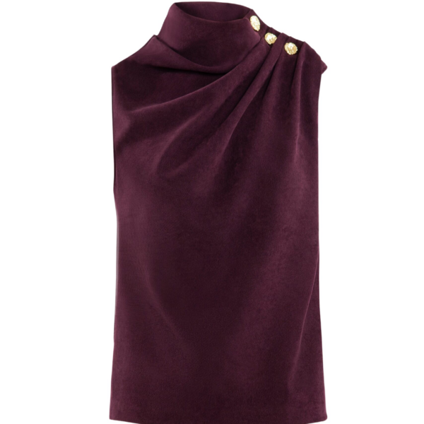Saiid Kobeisy Pleated Top With Gold Buttoned Shoulder