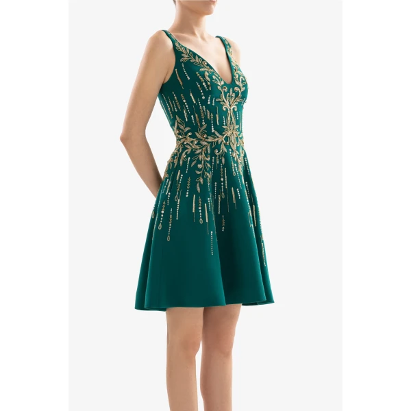 Short Crepe Beaded Dress - Image 6