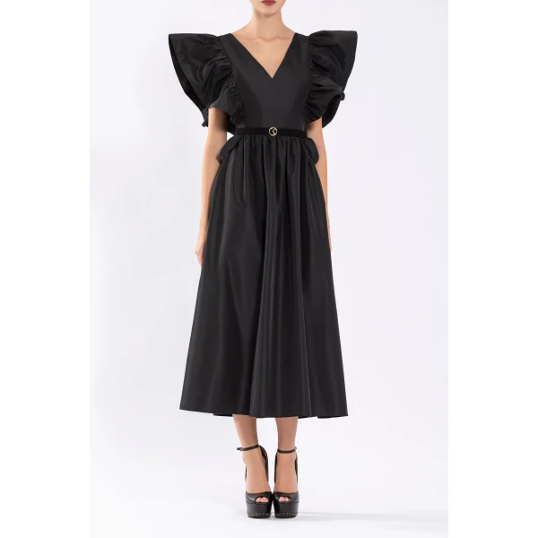 Taffeta Dress With Gathered Sleeves - Image 5
